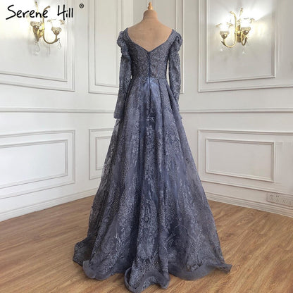 Serene Hill Muslim Luxury Pink Evening Dresses Gowns 2025 A-Line Beaded Lace For Women Party Dress LA71312 - SERENE HILL