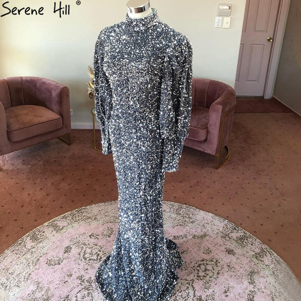 Serene Hill Muslim Luxury Wine Red Evening Dresses Gowns 2025 Elegant Mermaid For Woman Party LA71436