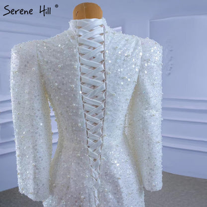 Serene Hill Muslim Mermaid White Evening Dresses Gowns 2025 Luxury Elegant Beaded For Women Party HM67335 - SERENE HILL