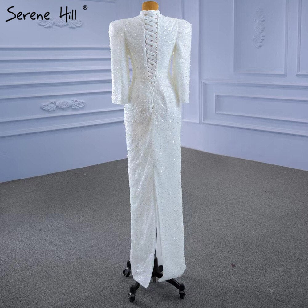 Serene Hill Muslim Mermaid White Evening Dresses Gowns 2025 Luxury Elegant Beaded For Women Party HM67335 - SERENE HILL