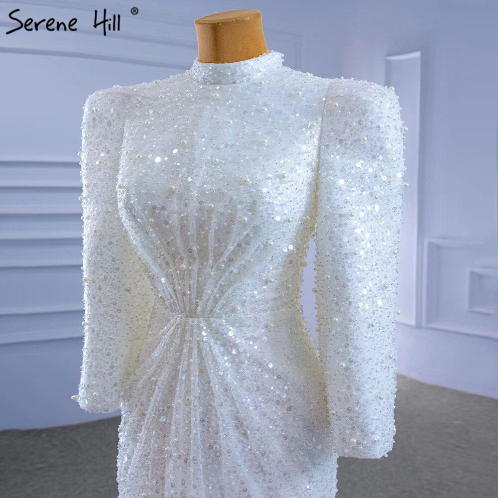 Serene Hill Muslim Mermaid White Evening Dresses Gowns 2025 Luxury Elegant Beaded For Women Party HM67335 - SERENE HILL