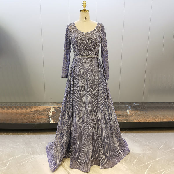 Serene Hill Muslim Mint A-Line Evening Dresses Gowns 2025 Beaded Overskirt Luxury For Women Party LA71658