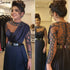 Serene Hill Muslim Navy Blue Satin A-Line Evening Dresses 2025 Beaded Sashes Party Gowns For Woman LA71138 - SERENE HILL