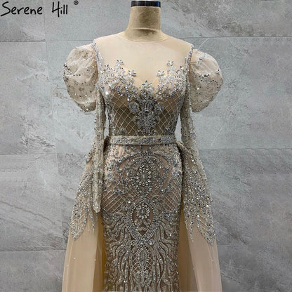Luxury Nude Beaded Mermaid Evening Dress with Overskirt LA71352 - SERENE HILL