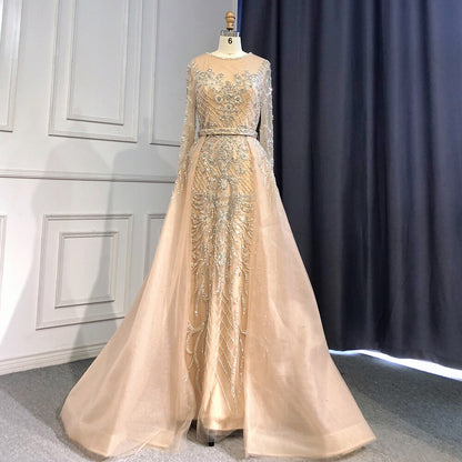 Luxury Nude Beaded Mermaid Evening Dress with Overskirt LA71352 - SERENE HILL