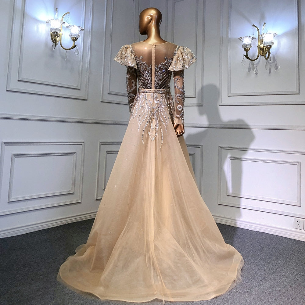 Luxury Nude Beaded Mermaid Evening Dress with Overskirt LA71352 - SERENE HILL