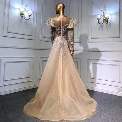 Luxury Nude Beaded Mermaid Evening Dress with Overskirt LA71352 - SERENE HILL