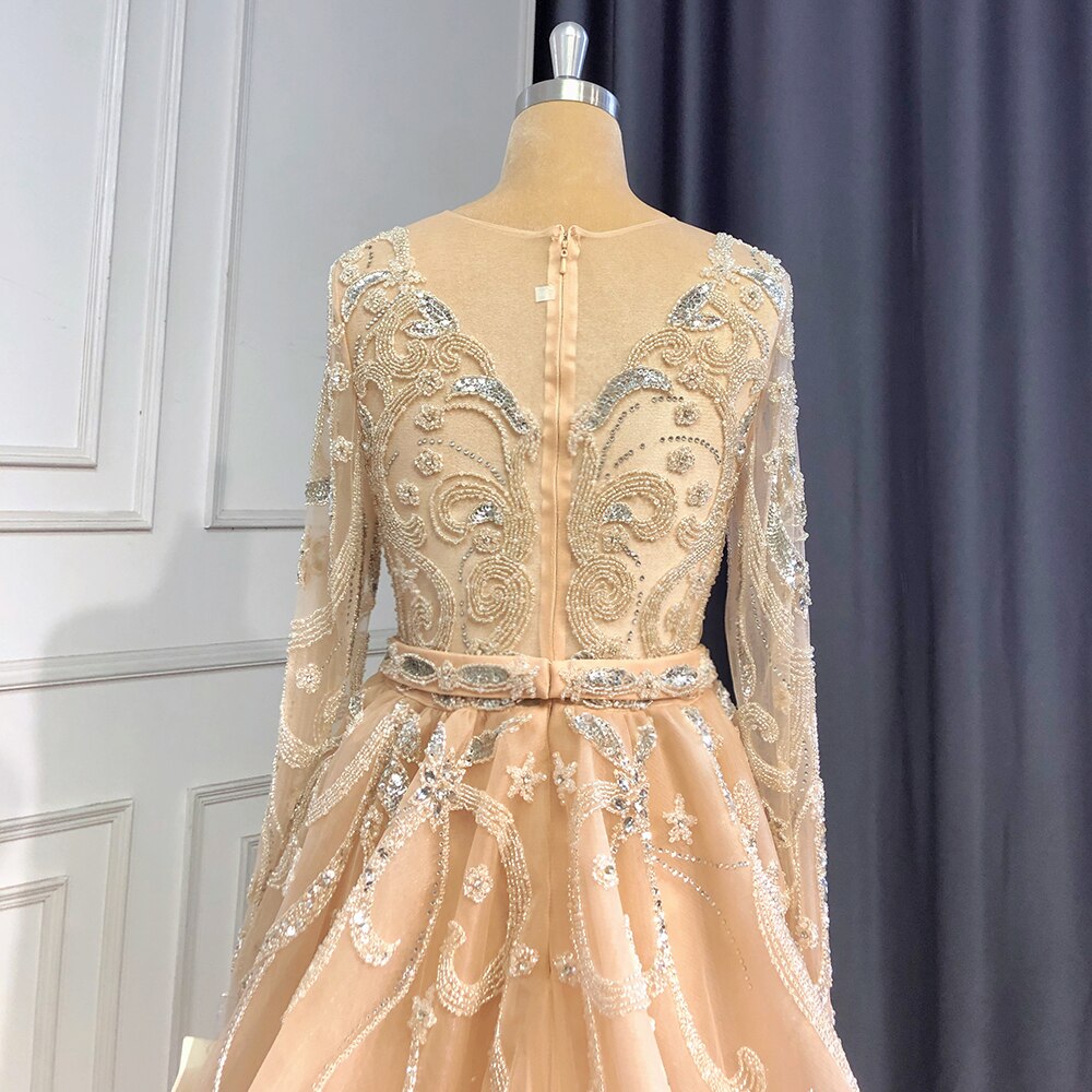 Serene Hill Muslim Nude Silver Overskirt Evening Dresses Gowns 2025 Mermaid Beaded Luxury Elegant For Woman Party LA71353 - SERENE HILL