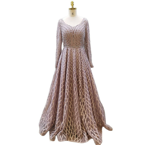 Serene Hill Muslim Pink A Line Luxury Beaded Sexy Sweetheart Evening Dresses Gowns For Women Party 2025 LA71811