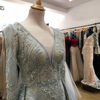 On Sale No Return Serene Hill Muslim Pink Elegant Mermaid Overskirt Luxury Beaded Evening Dresses Gowns 2025 For Woman Party LA71572 - SERENE HILL