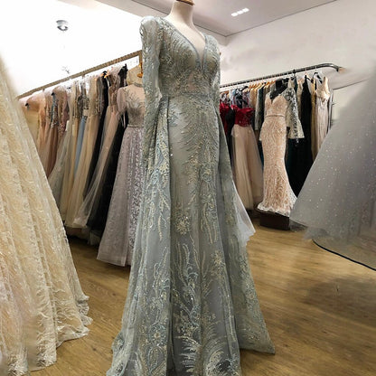 On Sale No Return Serene Hill Muslim Pink Elegant Mermaid Overskirt Luxury Beaded Evening Dresses Gowns 2025 For Woman Party LA71572 - SERENE HILL