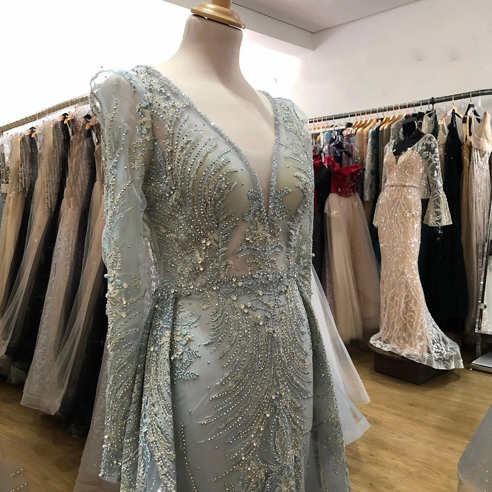 On Sale No Return Serene Hill Muslim Pink Elegant Mermaid Overskirt Luxury Beaded Evening Dresses Gowns 2025 For Woman Party LA71572 - SERENE HILL