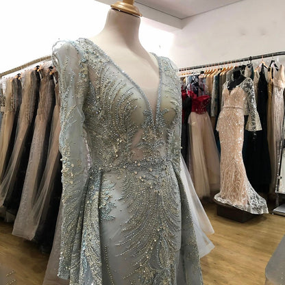 On Sale No Return Serene Hill Muslim Pink Elegant Mermaid Overskirt Luxury Beaded Evening Dresses Gowns 2025 For Woman Party LA71572 - SERENE HILL