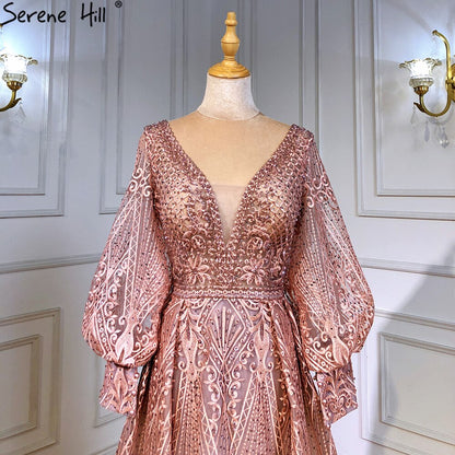 Serene Hill Muslim Pink Luxury Beaded Overskirt Mermaid Evening Dresses Gowns 2025 For Woman Party LA71482 - SERENE HILL