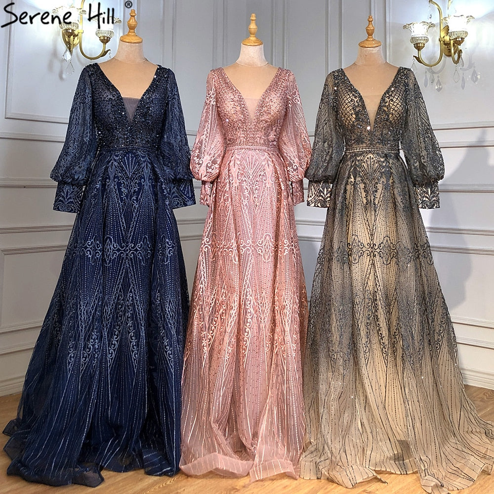 Serene Hill Muslim Pink Luxury Beaded Overskirt Mermaid Evening Dresses Gowns 2025 For Woman Party LA71482 - SERENE HILL
