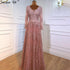 Serene Hill Muslim Pink Luxury Evening Dresses Gowns 2025 Long Sleeves Crystal A-Line For Women Party LA70729 - SERENE HILL