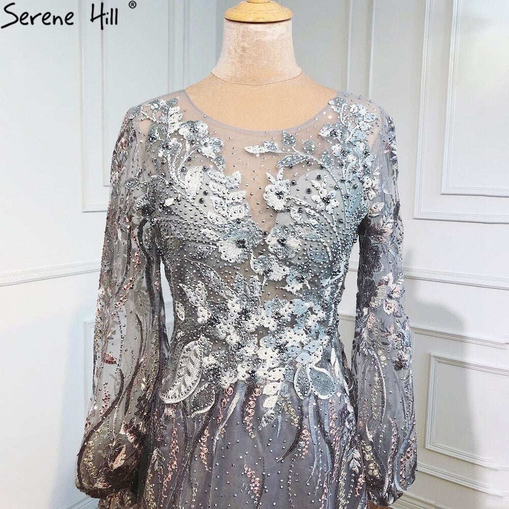 Serene Hill Muslim Pink Luxury Evening Gowns 2025 Flowers Crytsal Long Lantern Sleeves Formal Dress Design LA70779 - SERENE HILL