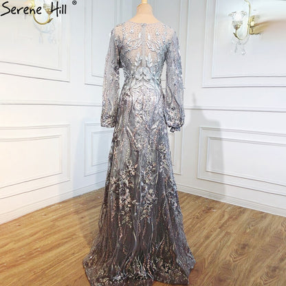 Serene Hill Muslim Pink Luxury Evening Gowns 2025 Flowers Crytsal Long Lantern Sleeves Formal Dress Design LA70779 - SERENE HILL