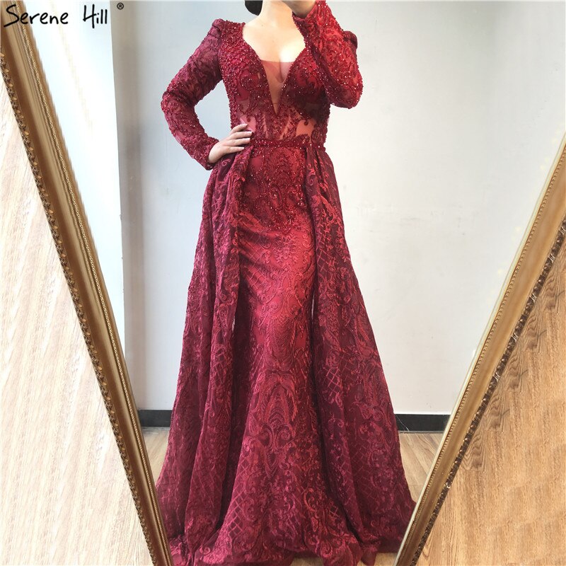 Serene Hill Muslim Pink Mermaid Elegant Luxury With Train Evening Party Wear Dresses Gowns 2025 For Women Plus Size LA70159 - SERENE HILL