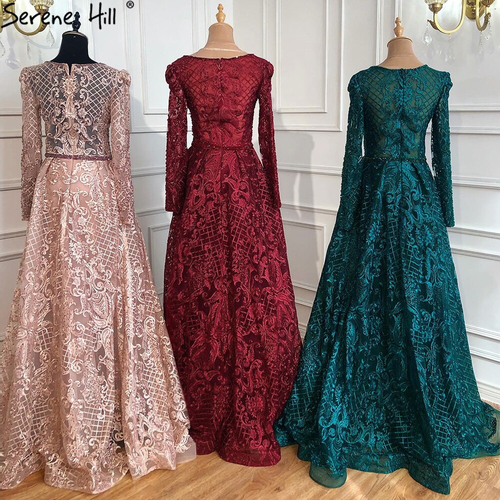 Serene Hill Muslim Pink Mermaid Elegant Luxury With Train Evening Party Wear Dresses Gowns 2025 For Women Plus Size LA70159 - SERENE HILL