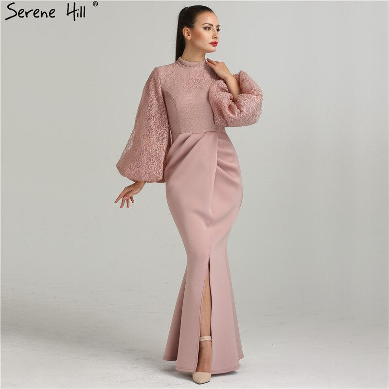 On Sale No Return No Refund Sale Serene Hill Muslim Pink Mermaid Lantern Sleeves Evening Dresses Gowns 2025 Split Elegant For Woman Party QA8002 - SERENE HILL