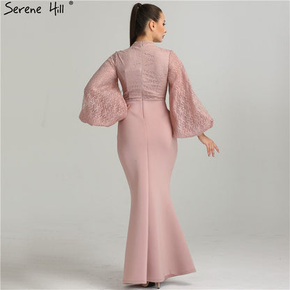 On Sale No Return No Refund Sale Serene Hill Muslim Pink Mermaid Lantern Sleeves Evening Dresses Gowns 2025 Split Elegant For Woman Party QA8002 - SERENE HILL