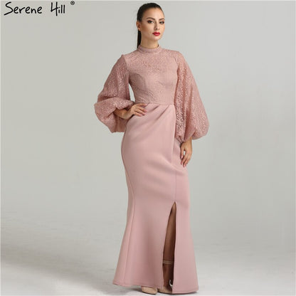 On Sale No Return No Refund Sale Serene Hill Muslim Pink Mermaid Lantern Sleeves Evening Dresses Gowns 2025 Split Elegant For Woman Party QA8002 - SERENE HILL