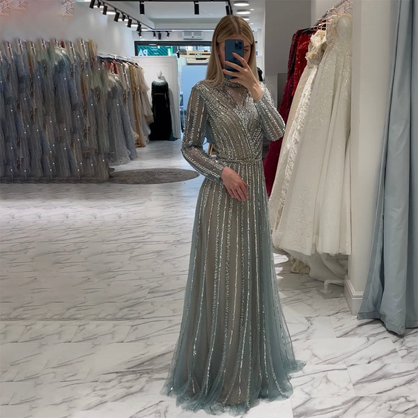 Serene Hill Amslim Fricquoise A Line Beded Dubai Dubai Long Dresses Ords for Women Wedding Party 2025 LA71812