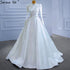 Serene Hill Muslim White A-Line Wedding Dresses 2025 Beaded High-end Satin Bride Gowns HM67396 Custom Made - SERENE HILL