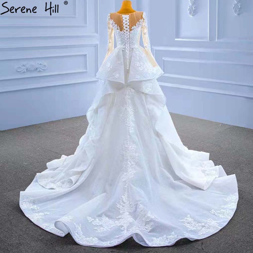 Serene Hill Muslim White OverSkirt Wedding Dresses Gowns 2025 Mermaid Elegant Lace High-end Bridal Dress HM67416 - SERENE HILL