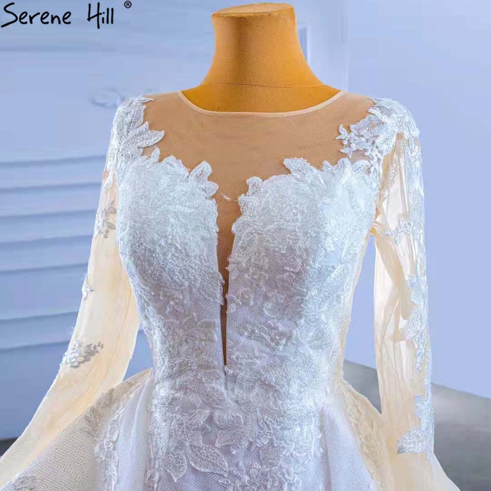 Serene Hill Muslim White OverSkirt Wedding Dresses Gowns 2025 Mermaid Elegant Lace High-end Bridal Dress HM67416 - SERENE HILL