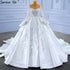 Serene Hill Muslim White Ruffles Beaded Wedding Dresses 2025 Satin Luxury Lace Up Bride Gowns HM67329 Custom Made - SERENE HILL