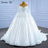 Serene Hill Muslim White Satin Wedding Dresses 2025 Beaded Pearl High-end Bride Gowns HM67279 Custom Made - SERENE HILL
