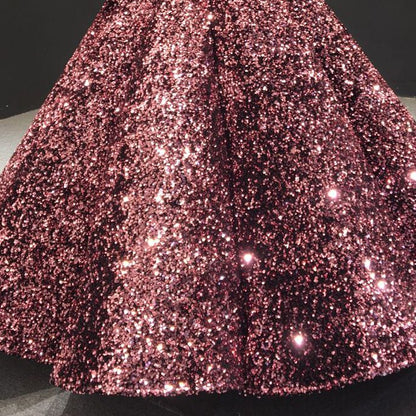 Serene Hill Muslim Wine Red Sequined Wedding Dresses 2025 Long Sleeves Luxury Sparkle Bridal Gowns HA2522 Custom Made - SERENE HILL