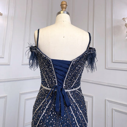 Luxury Feathers Navy Blue Prom Evening Dresses LA71656 - SERENE HILL