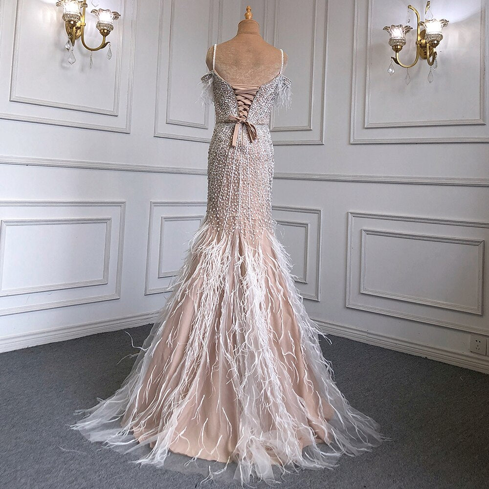 Luxury Feathers Navy Blue Prom Evening Dresses LA71656 - SERENE HILL