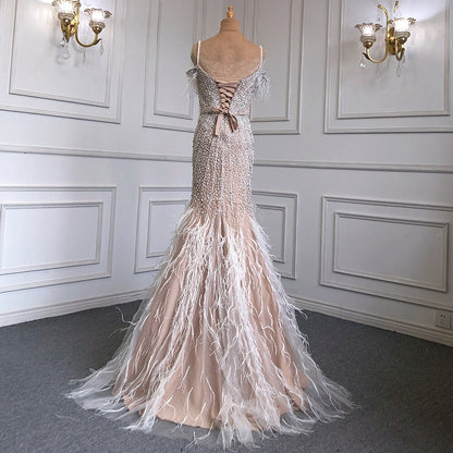 Luxury Feathers Navy Blue Prom Evening Dresses LA71656 - SERENE HILL