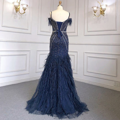 Luxury Feathers Navy Blue Prom Evening Dresses LA71656 - SERENE HILL