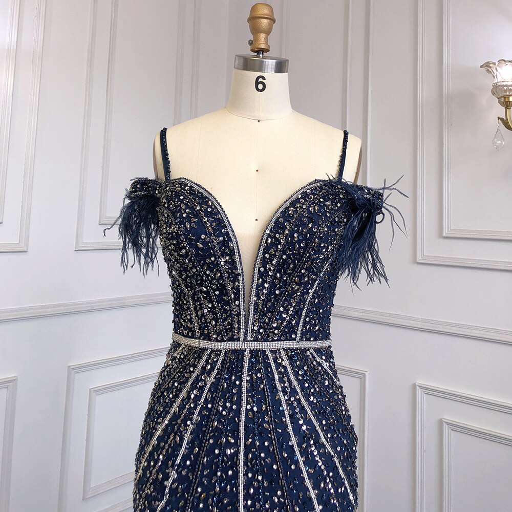 Luxury Feathers Navy Blue Prom Evening Dresses LA71656 - SERENE HILL