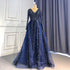 Serene Hill Navy Blue Velvet Muslim Mermaid Elegant Evening Dresses Beaded Long Sleeves With Skirt Not Removable 2025 LA71691 - SERENE HILL
