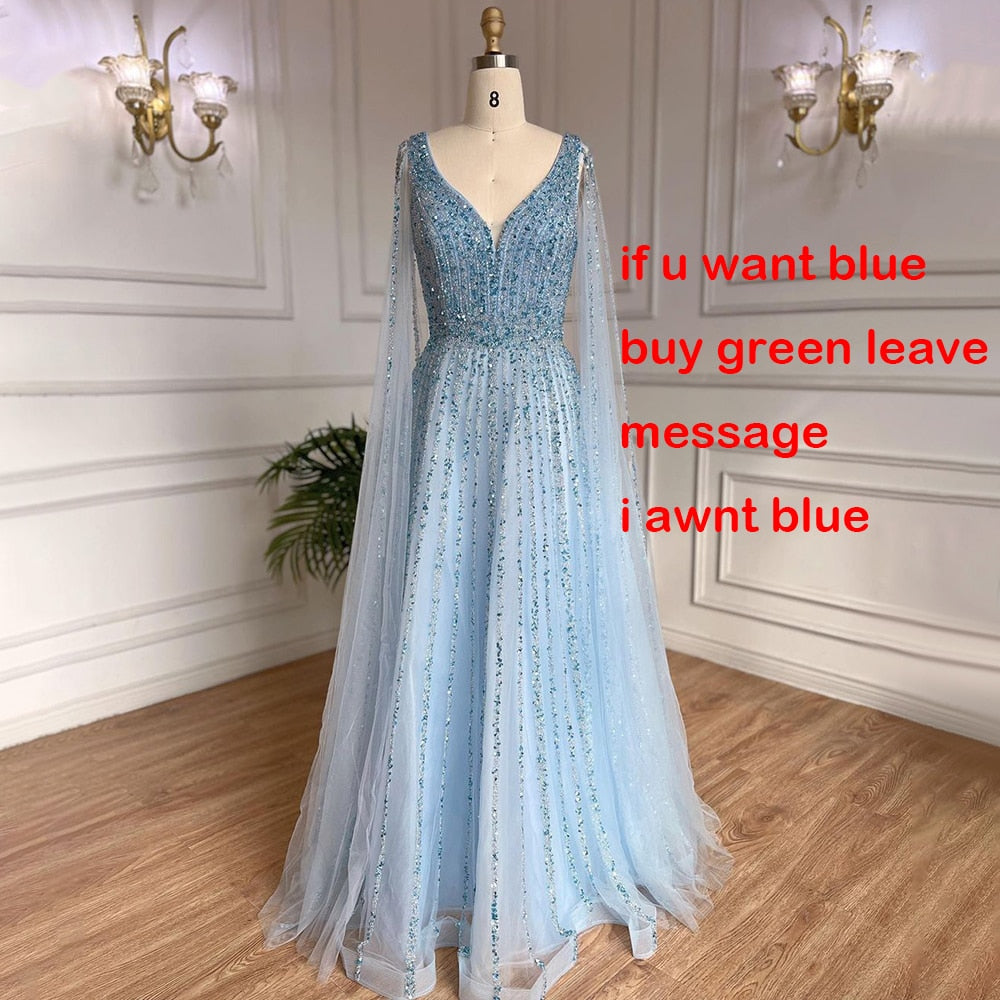 blue long gown dress Dusty Blue One shoulder High Split Beaded Long Prom Dresses main image 1