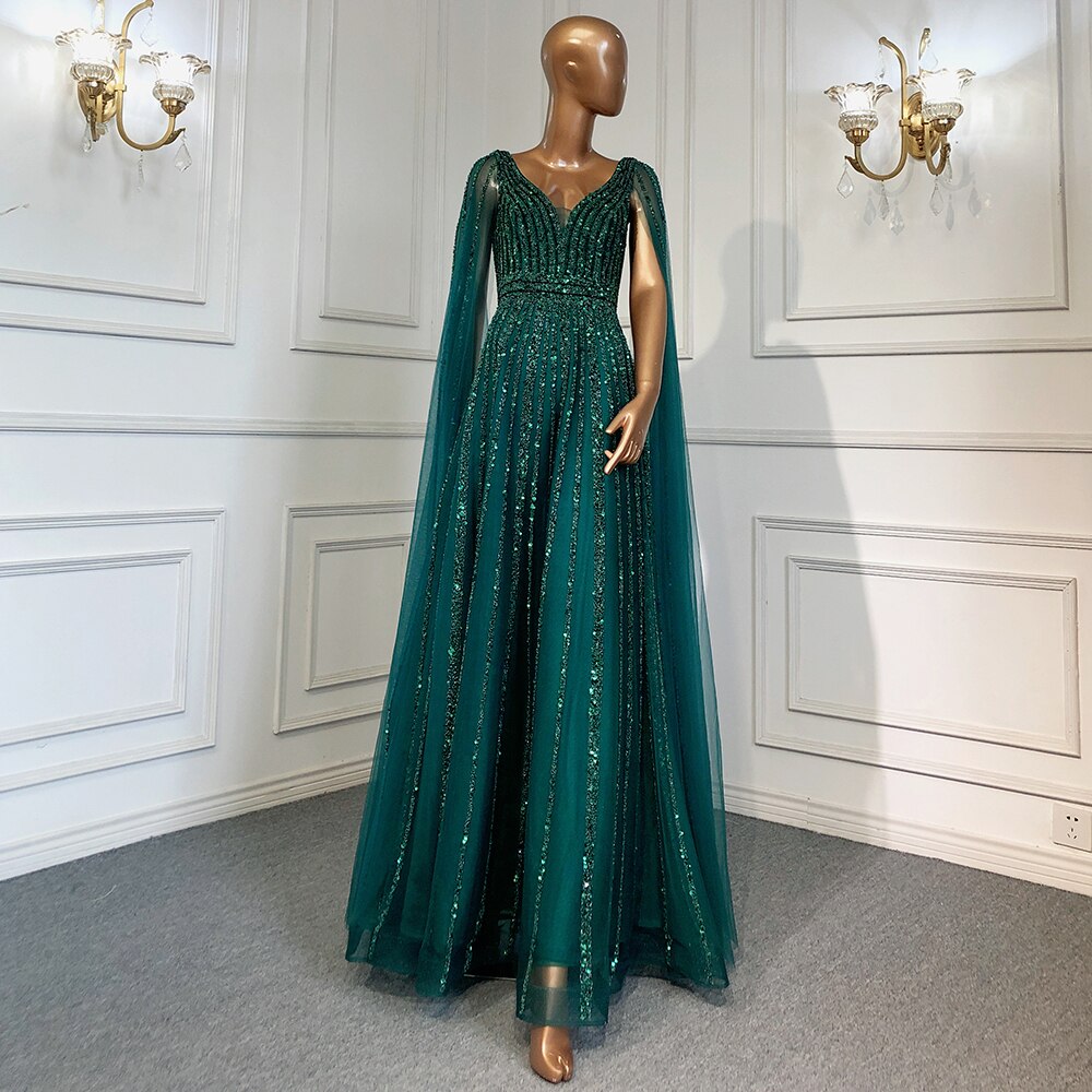 Luxury Nude Dubai Evening Dress with Cape Sleeves LA71567 - SERENE HILL