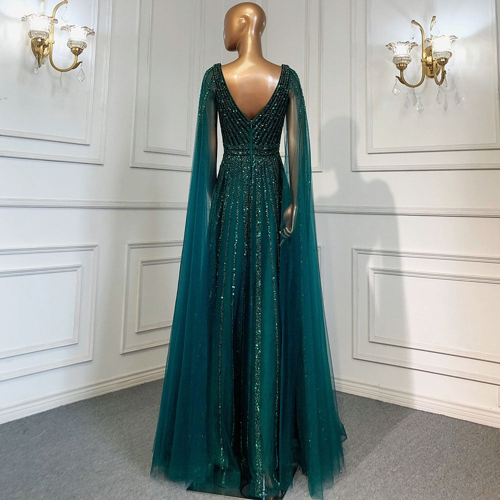 Luxury Nude Dubai Evening Dress with Cape Sleeves LA71567 - SERENE HILL
