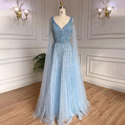Luxury Nude Dubai Evening Dress with Cape Sleeves LA71567 - SERENE HILL