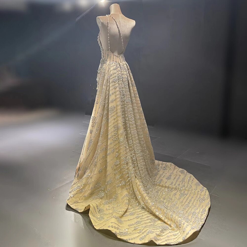 Serene Hill Nude Mermaid Elegant Evening Dresses Gowns 2025 Beaded Luxury One-Shoulder For Women Party LA71538 - SERENE HILL