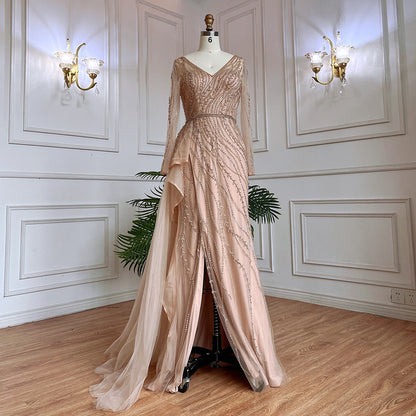 Serene Hill Nude Mermaid Sexy High Split With Skirt Beaded Long Evening Dresses Gowns For Women Wedding Party 2025 LA71944 - SERENE HILL