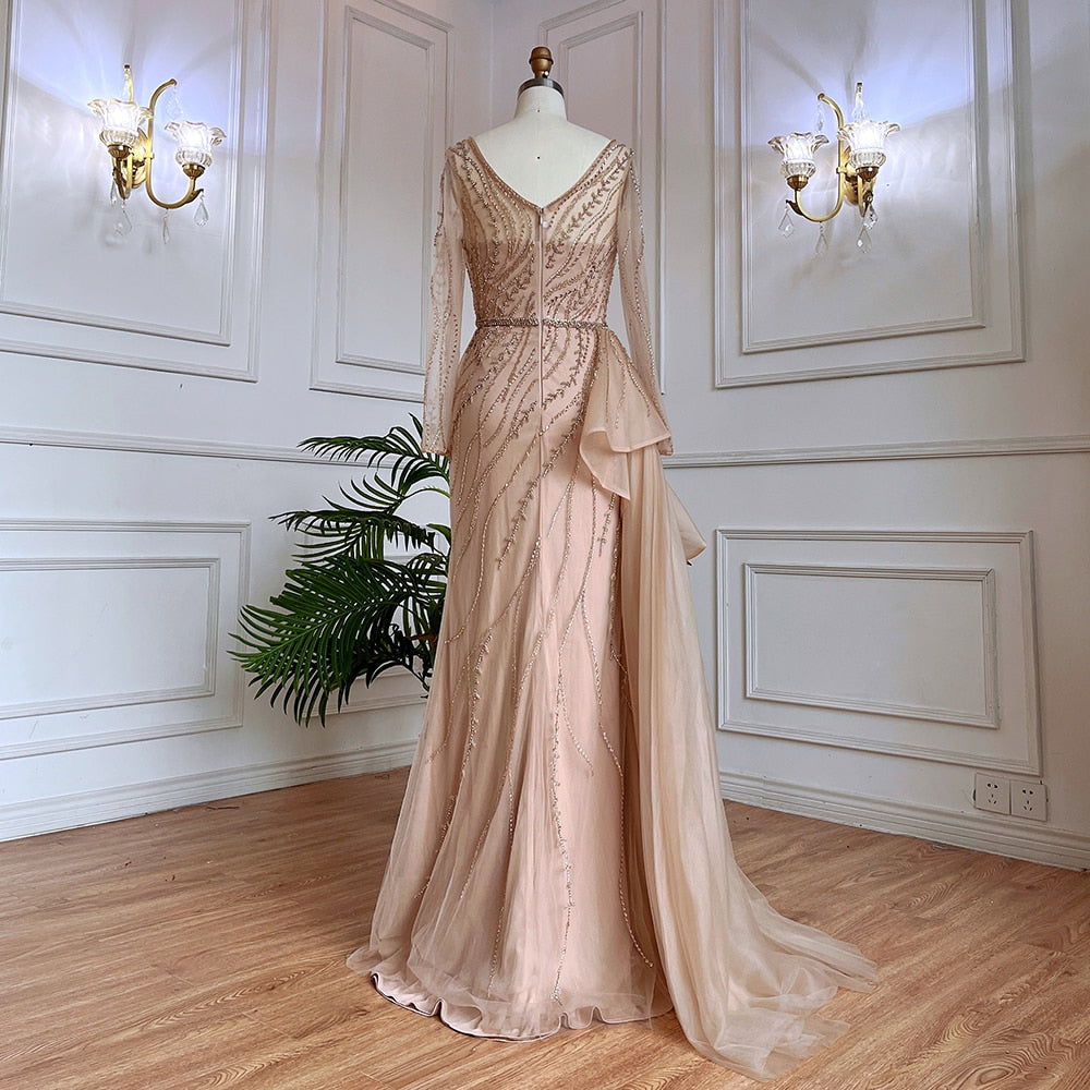 Serene Hill Nude Mermaid Sexy High Split With Skirt Beaded Long Evening Dresses Gowns For Women Wedding Party 2025 LA71944 - SERENE HILL