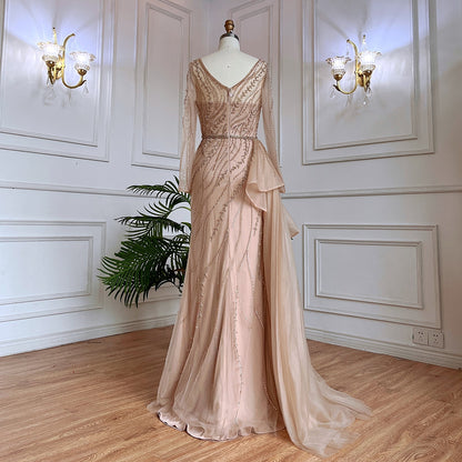 Serene Hill Nude Mermaid Sexy High Split With Skirt Beaded Long Evening Dresses Gowns For Women Wedding Party 2025 LA71944 - SERENE HILL