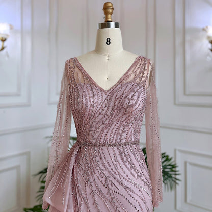 Serene Hill Nude Mermaid Sexy High Split With Skirt Beaded Long Evening Dresses Gowns For Women Wedding Party 2025 LA71944 - SERENE HILL