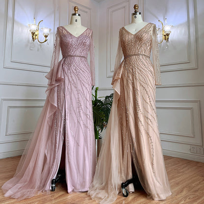 Serene Hill Nude Mermaid Sexy High Split With Skirt Beaded Long Evening Dresses Gowns For Women Wedding Party 2025 LA71944 - SERENE HILL